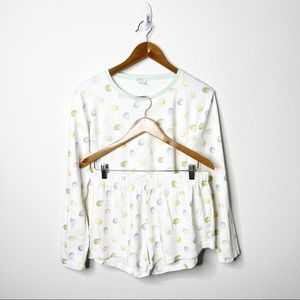 Lake 100% Pima Cotton Pastel Printed Ling Sleeve Pajama Short Set Womens Size L